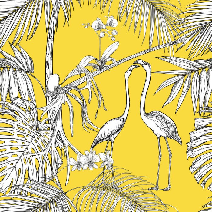 Sticker Witte vogels en exotische planten