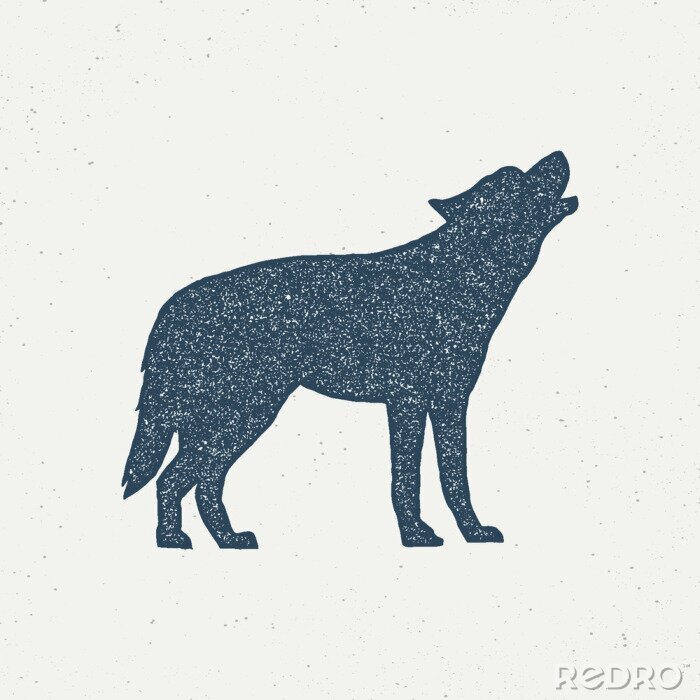 Sticker Wolf. coyote. dog Vintage style howling wolf logo. Graphic print design for t-shirts, mugs etc.Hand drawn insignia, rustic design. Vector Letterpress effect. - Vector