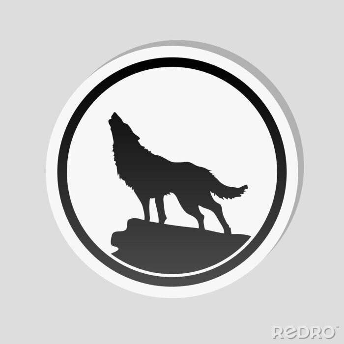 Sticker wolf. eenvoudig pictogram. Stickerstijl met witte rand en eenvoudige schaduw op grijze achtergrond