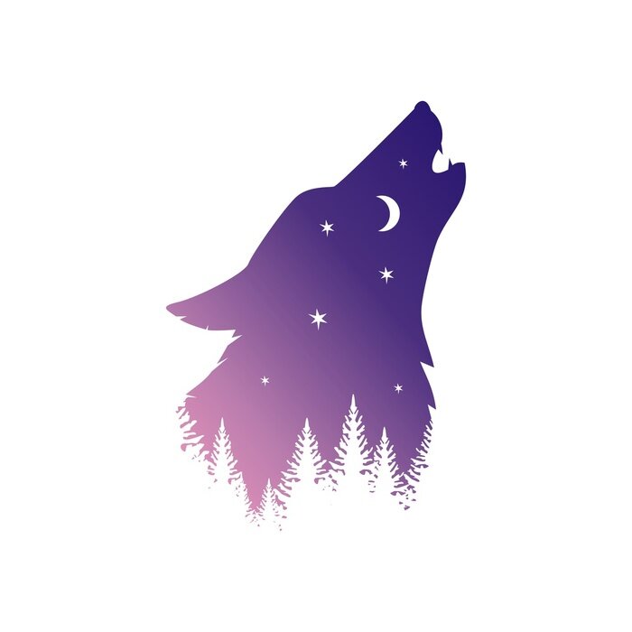 Sticker Wolf howls at the moon in the forest
