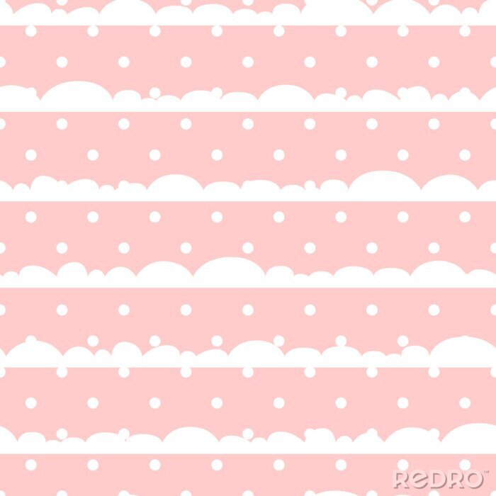 Sticker Wolken en stippen op een roze achtergrond