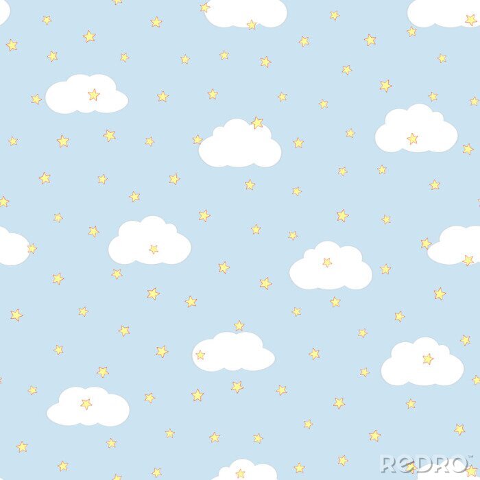 Sticker Wolken op een witte achtergrond met sterren