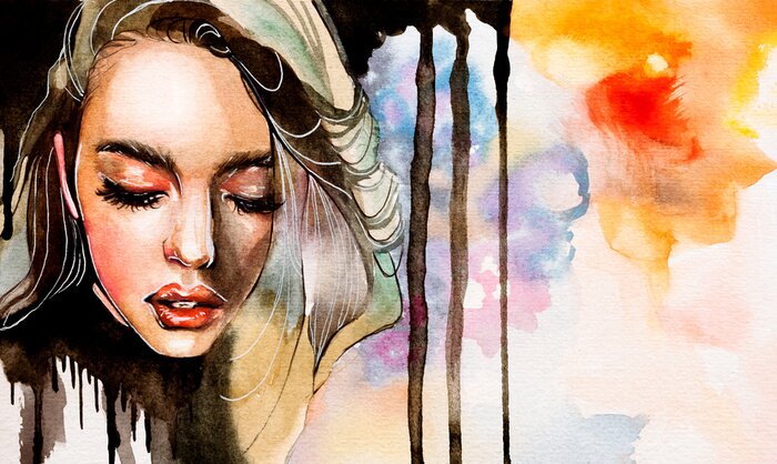 Sticker Woman in watercolor