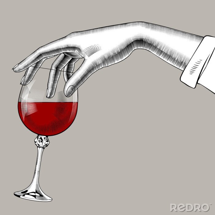 Sticker Woman's hand holding a glass with red wine