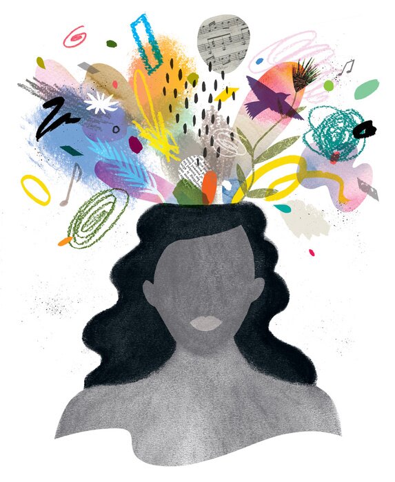 Sticker woman with abstract elements popping out of her head