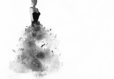 Sticker woman with elegant dress .abstract watercolor 
