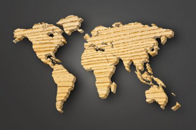 Sticker world map carving on wood plank