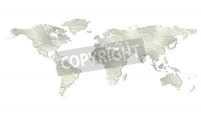 Sticker World map with light grey beige paper texture - isolated against white background