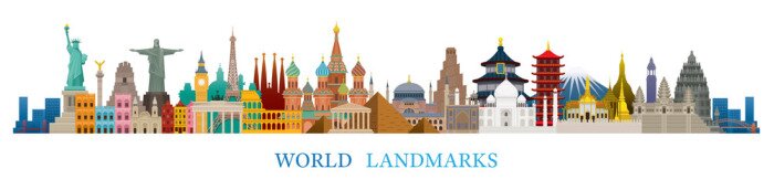 Sticker World Skyline Landmarks in Flat Design Style