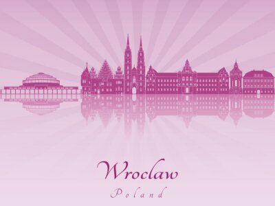 Sticker Wroclaw skyline in purple radiant orchid