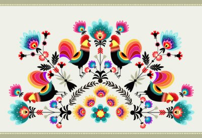 Poster WZOR ludowy z kogutami