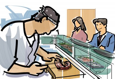 Sticker 寿司 屋 の カ ウ ン タ ー