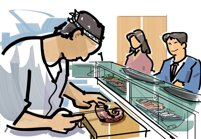 Sticker 寿司 屋 の カ ウ ン タ ー