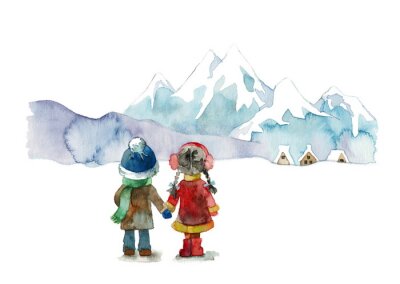 Sticker 雪山 と 子 供