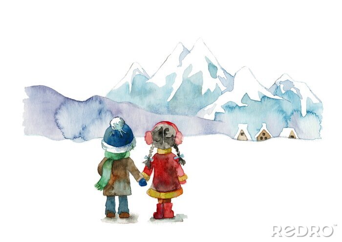 Sticker 雪山 と 子 供