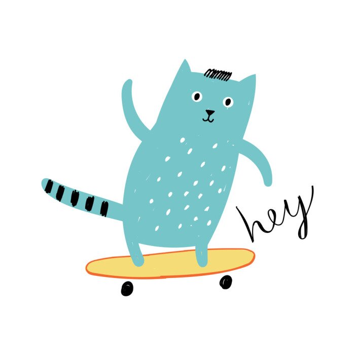 Sticker Сat on a skateboard. Concept for children print.