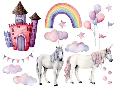 licornes et nuages ​​pastel