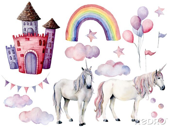 Sticker licornes et nuages ​​pastel