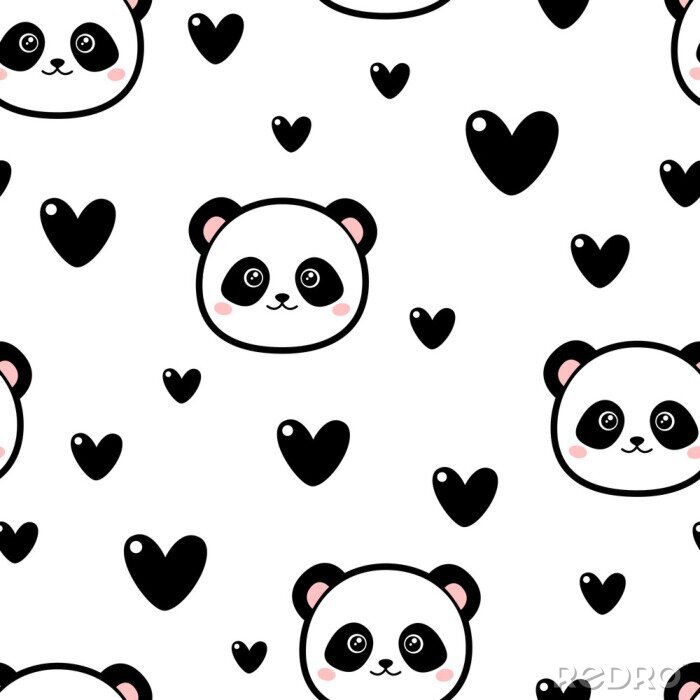 Sticker Panda draagt ​​onder harten op een witte achtergrond