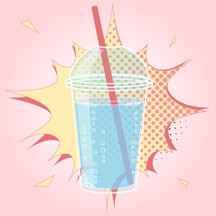 Sticker Smoothie, Bubble Tea of ​​melkcocktail ontwerp in pop art komische stijl, vector illustratie