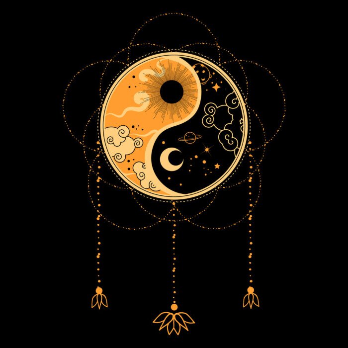 Sticker Yin yang flash tattoo. Dreamcatcher concept. Native tribal art.