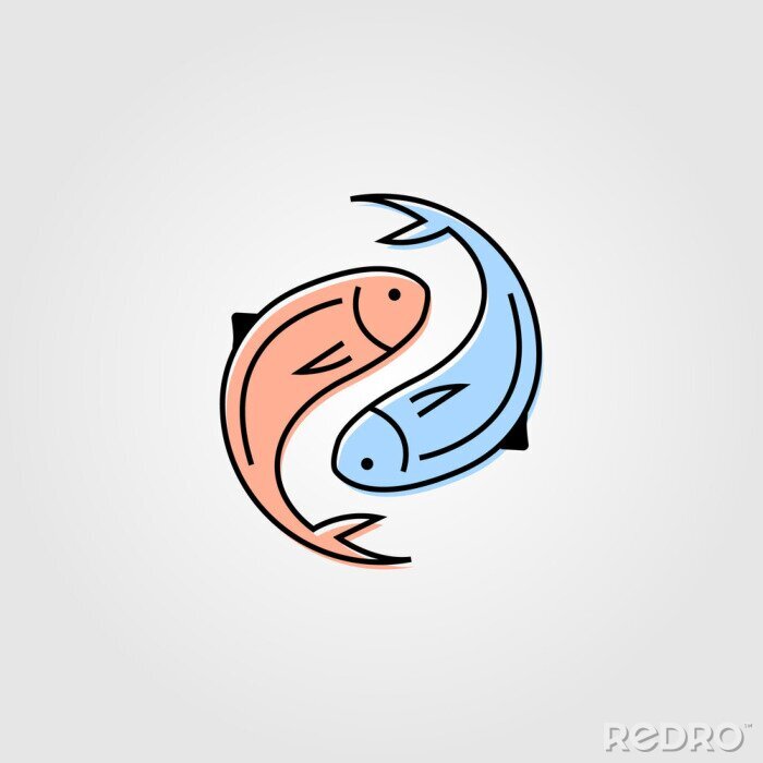 Sticker yin yang fresh fish logo label packaging vector seafood illustration