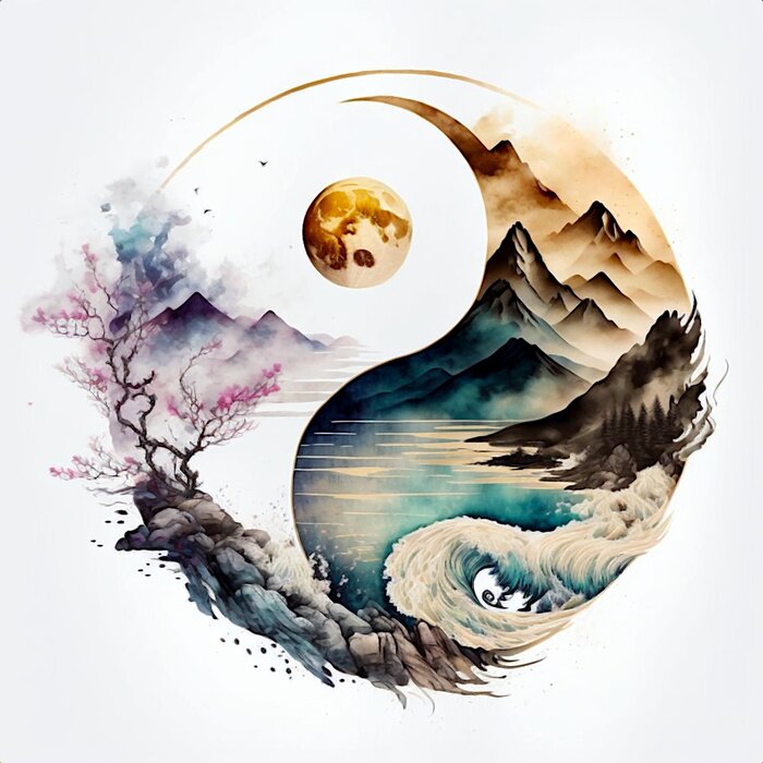 Sticker Yin yang landschap