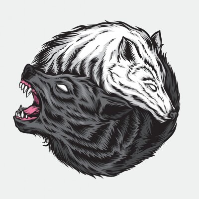 Sticker yin yang wolf vector logo