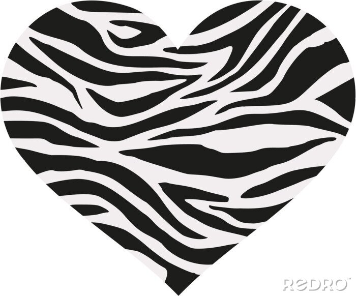 Sticker Zebra hart met patroon in twee kleuren