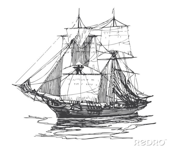 Sticker Zeilschip in retrostijl