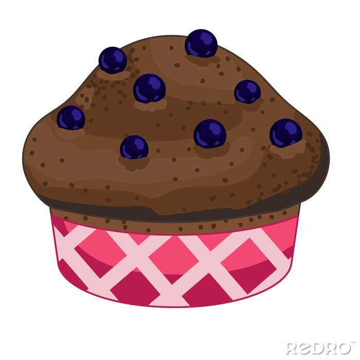 Sticker Zelfgemaakte Blueberry Muffin die op Witte Achtergrond