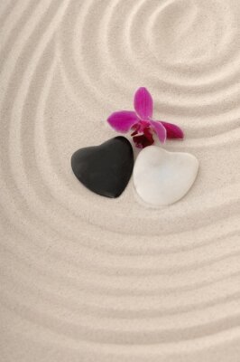 Sticker Zen zand met hart en orchidee