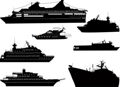 Sticker zeven schepen silhouetten geïsoleerd onwhite