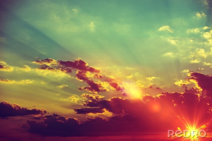 Sticker Zonsondergang in retro stijl