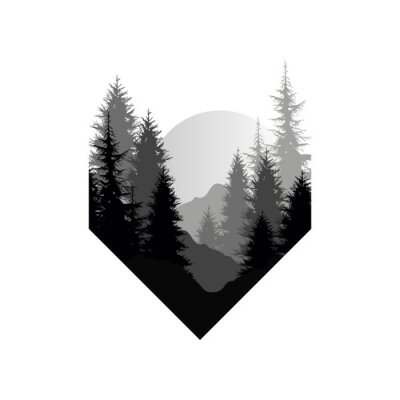 Sticker Zonsondergang op de achtergrond van het bos