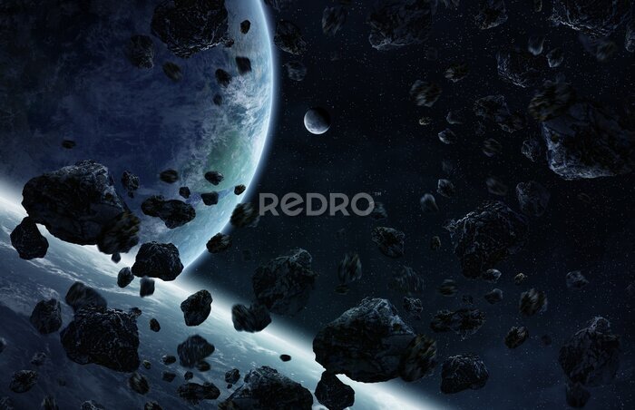 Sticker Zonsopgang boven een groep planeten in de ruimte