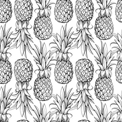 Sticker Zwart-wit afbeeldingen met ananas