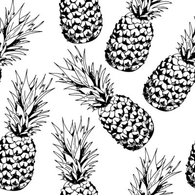 Sticker Zwart-wit ananas herhaalbaar patroon