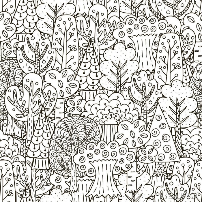 Sticker Zwart-wit bos en geometrische bomen