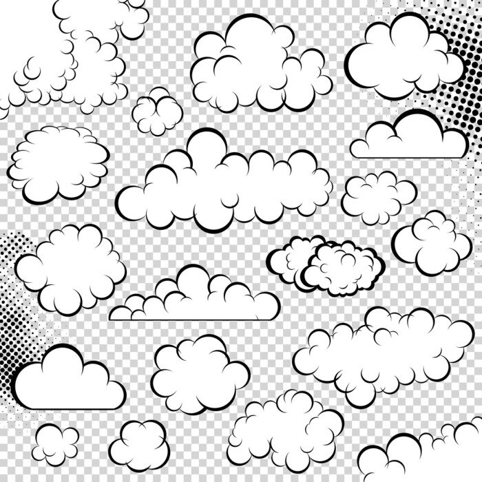 Sticker Zwart-wit cartoon wolken