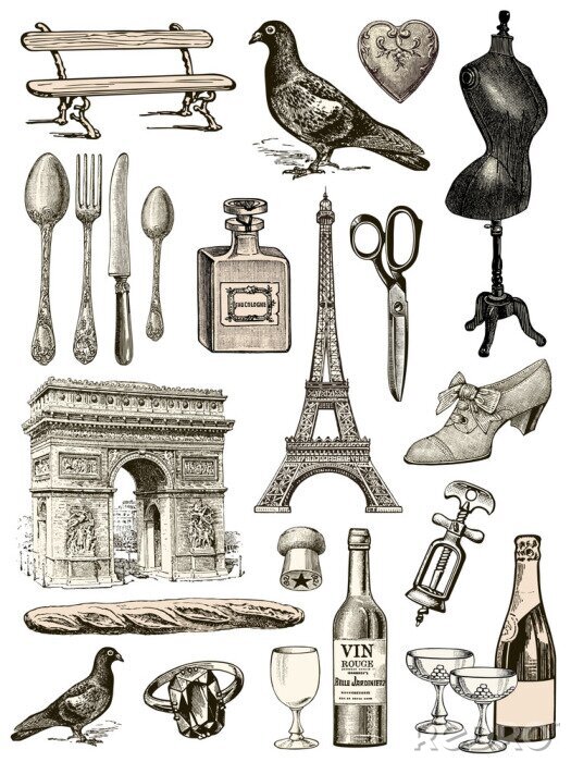 Sticker Zwart-wit elementen van Parijs