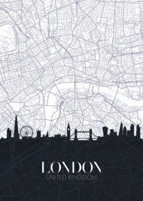 Zwart-wit kaart van Londen