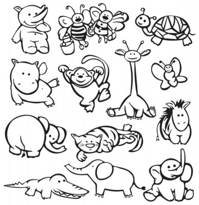 Sticker Zwart-wit kinderschetsen van verschillende dieren
