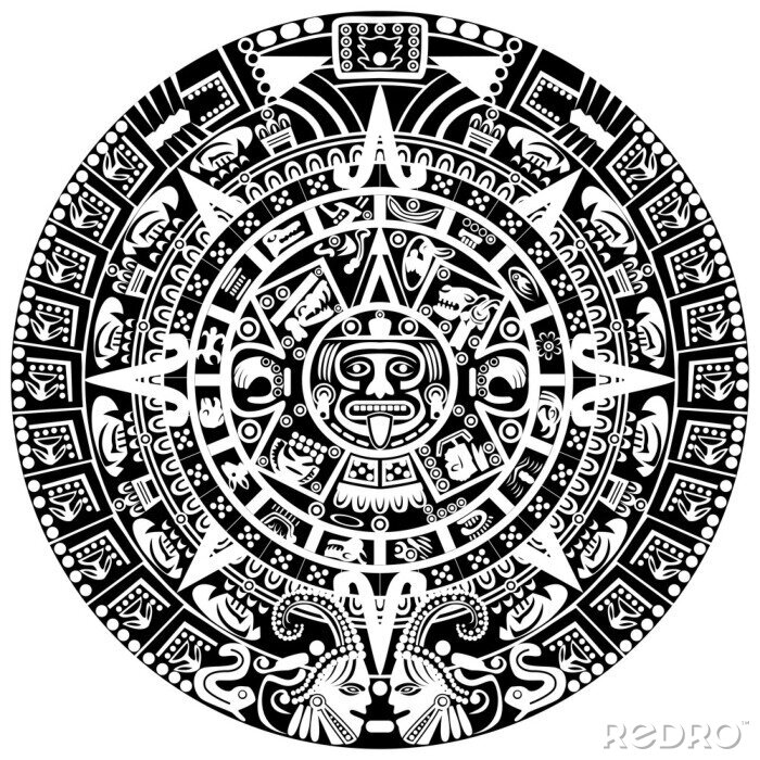 Sticker Zwart-wit Maya-kalender