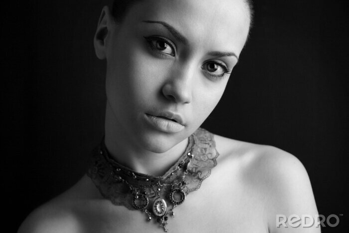 Sticker Zwart-wit portret van een vrouw