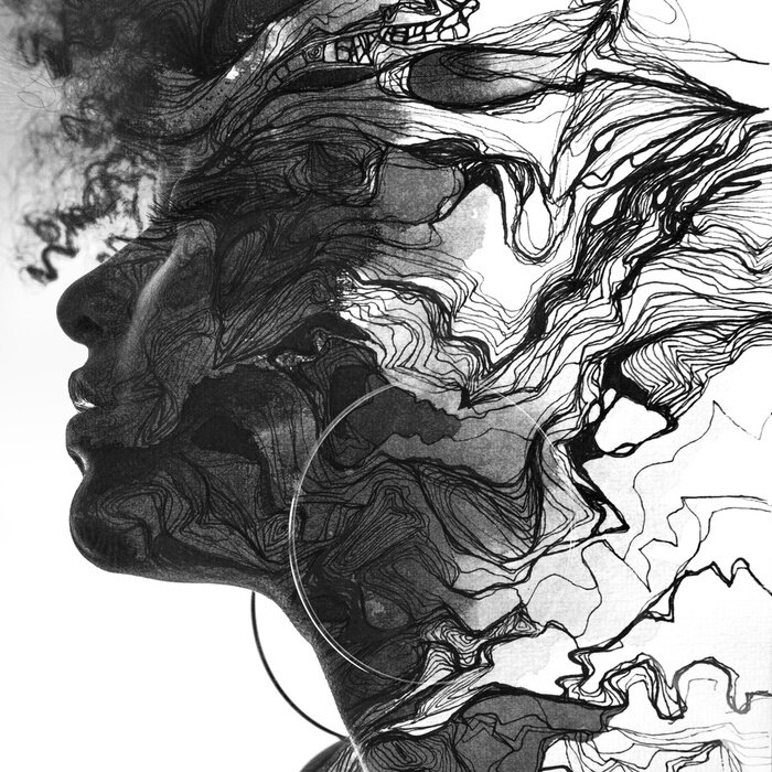 Sticker Zwart-wit portret van een vrouw