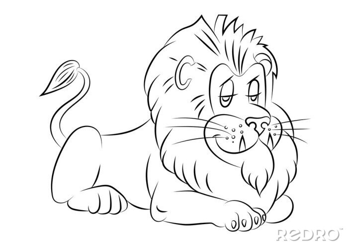 Sticker Zwart-wit schets van een leeuw