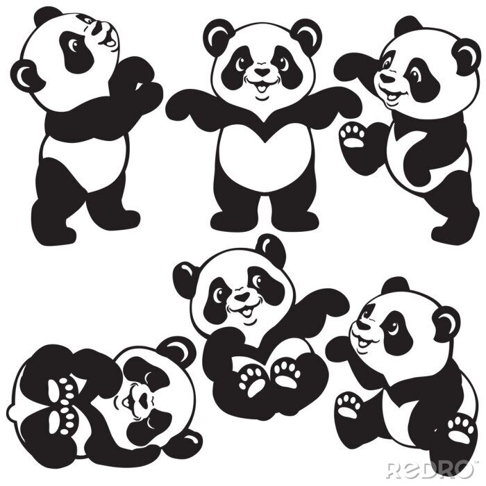 Sticker zwart-wit set met cartoon panda