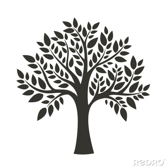 Sticker Zwart-wit tekening van een bladverliezende boom