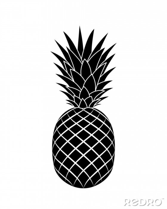 Sticker Zwart-wit tekening van een enkele ananas